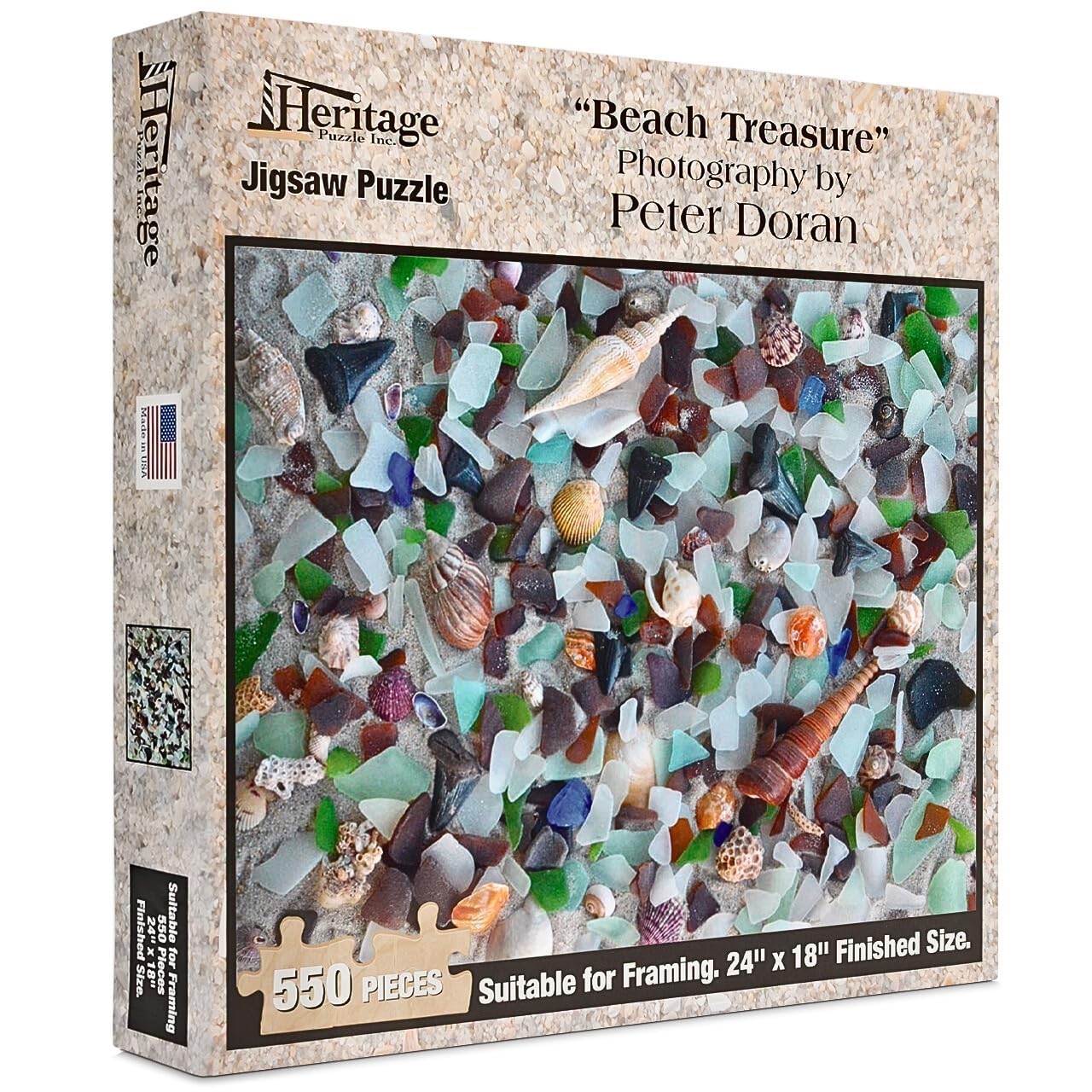 Heritage Puzzle - Beach Treasure by Peter Doran 550 Piece Puzzles for Adults - Sea Glass Coastal Theme, Relaxing Ocean Jigsaw Puzzles - Frameable