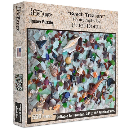 Heritage Puzzle - Beach Treasure by Peter Doran 550 Piece Puzzles for Adults - Sea Glass Coastal Theme, Relaxing Ocean Jigsaw Puzzles - Frameable
