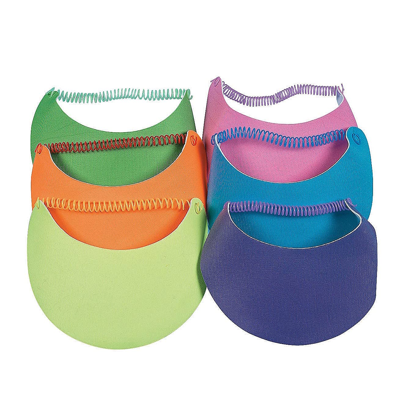 Fun Express Neon Foam Visors For Kids - Set of 12, Each With Coil Bands - Apparel And Crafts