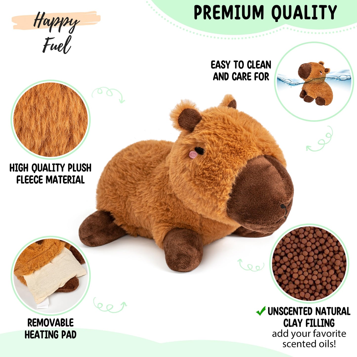 Happy Fuel Capybara Microwavable & Weighted Stuffed Animals -1.5 Lbs Unscented Heating Pad for Period Cramps Pain Relief and Anxiety, Cute Capybara