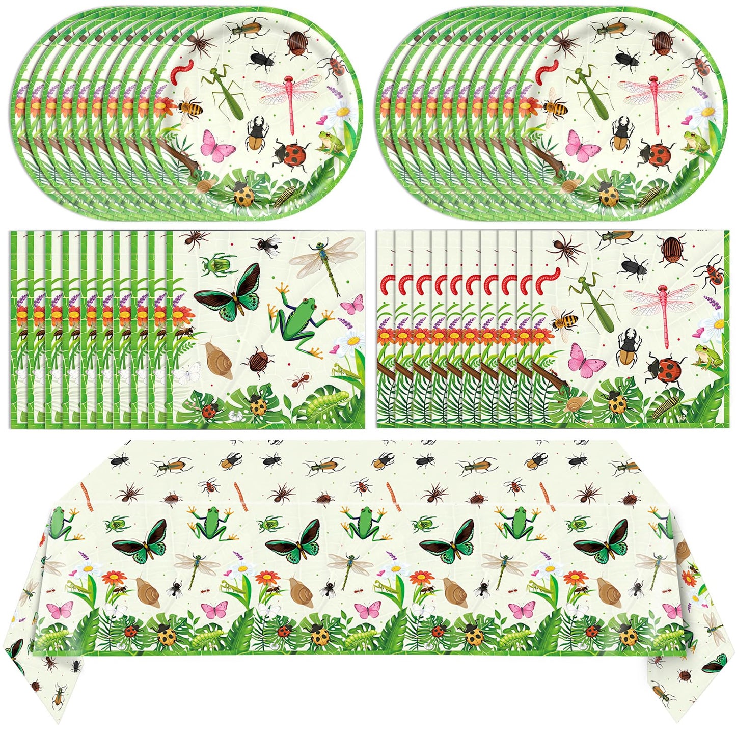 41Pcs Bug Birthday Party Decorations, Kids Garden Insect Explorer Adventure Themed Tableware Set Bug Paper Plates Napkins Tablecloth,for Garden Nature