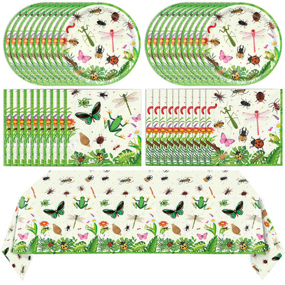 41Pcs Bug Birthday Party Decorations, Kids Garden Insect Explorer Adventure Themed Tableware Set Bug Paper Plates Napkins Tablecloth,for Garden Nature