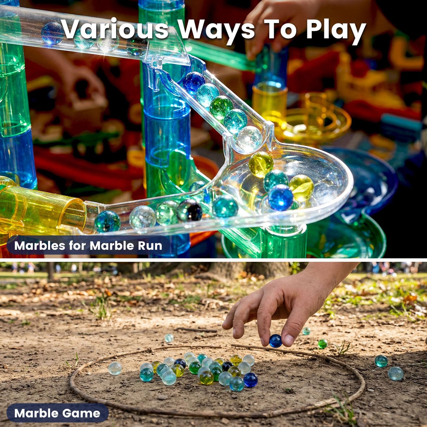 POPLAY 50 PCS Marbles Bulk with Whistle, 0.56 Inch Glass Marbles for Kids