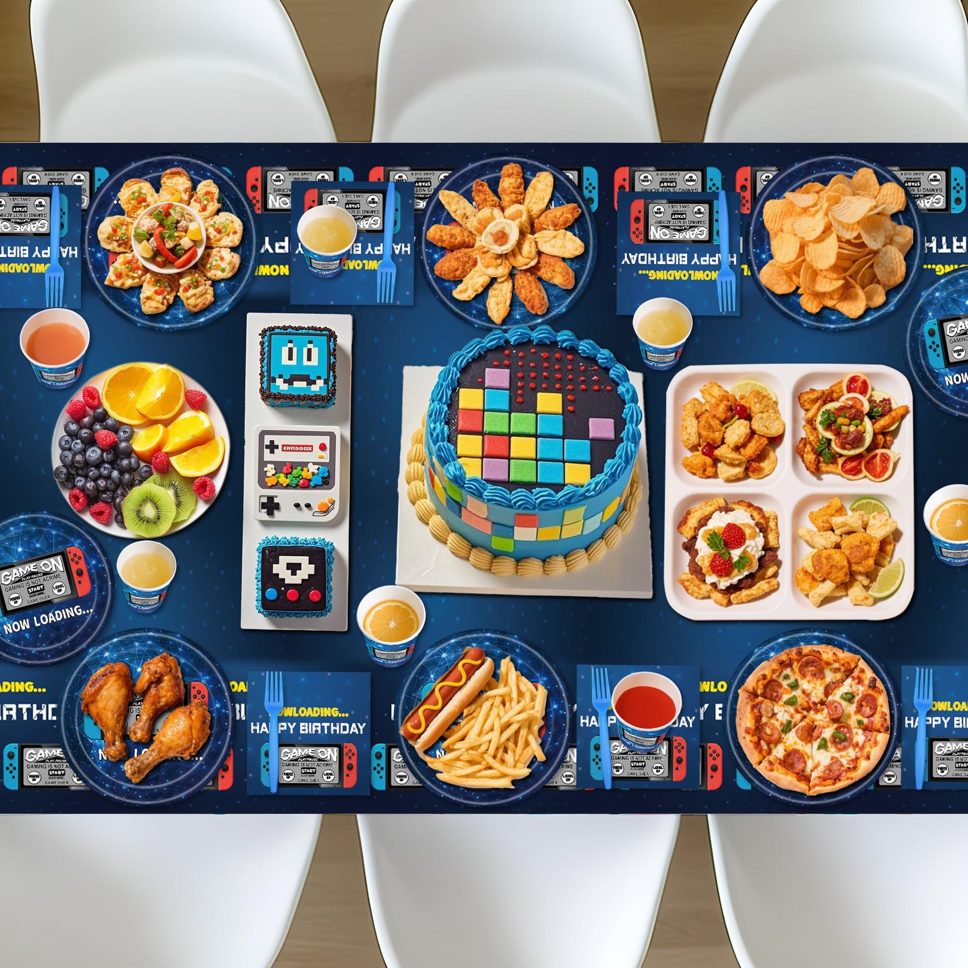 Video Game Party Supplies & Decorations Set for 24 Guests - Birthday Party Plates, Napkins, Cups, Forks, Tablecloth, Banner & Stickers - 123 Pcs