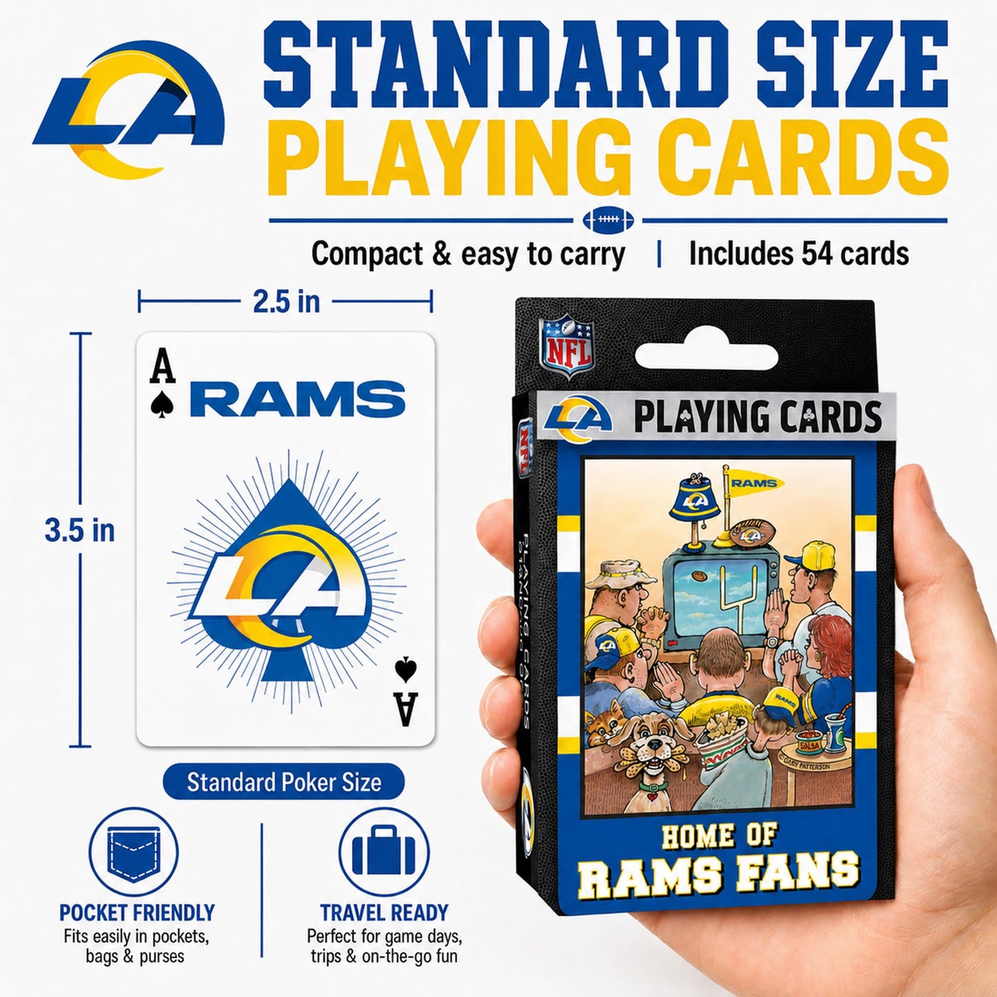 Masterpieces NFL Los Angeles Rams Playing Cards - Officially Licensed, 54 Card Deck - Ages 4+