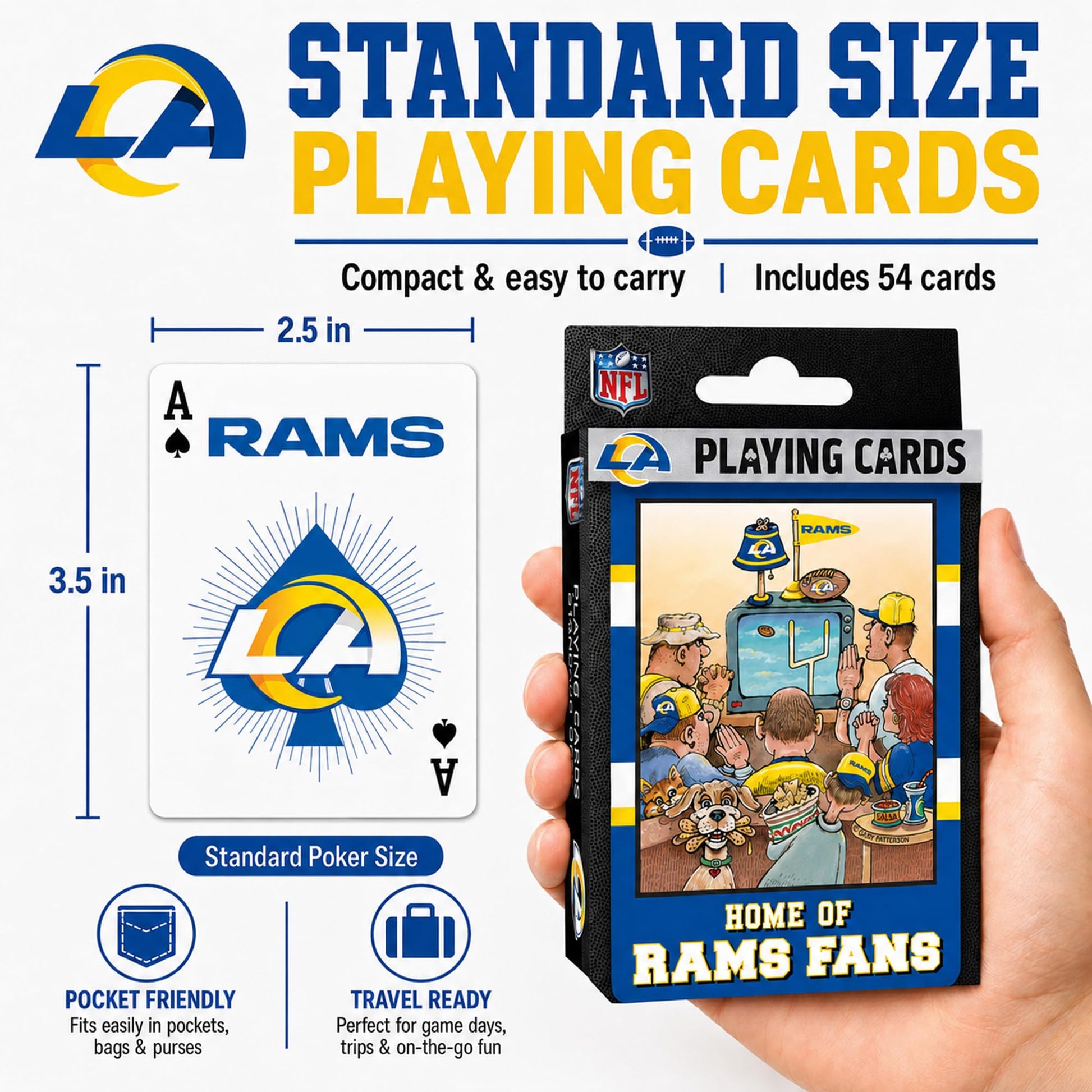 Masterpieces NFL Los Angeles Rams Playing Cards - Officially Licensed, 54 Card Deck - Ages 4+