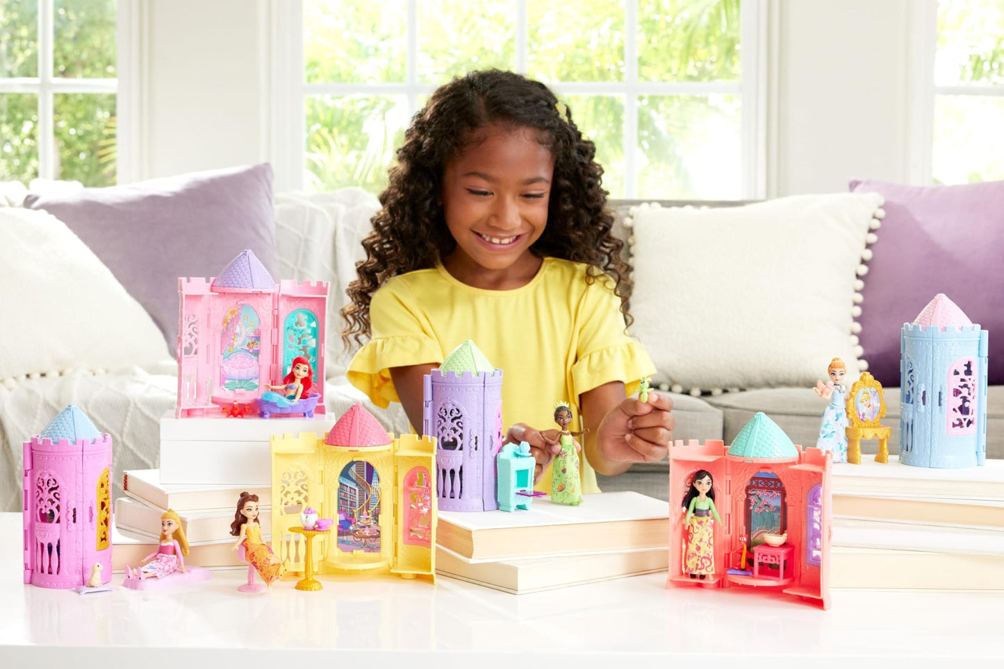 Mattel Disney Princess or Villains Tower Surprise Small Doll & Stacking Playset with 3-4 Accessories, Inspired by Movies (Characters May Vary)