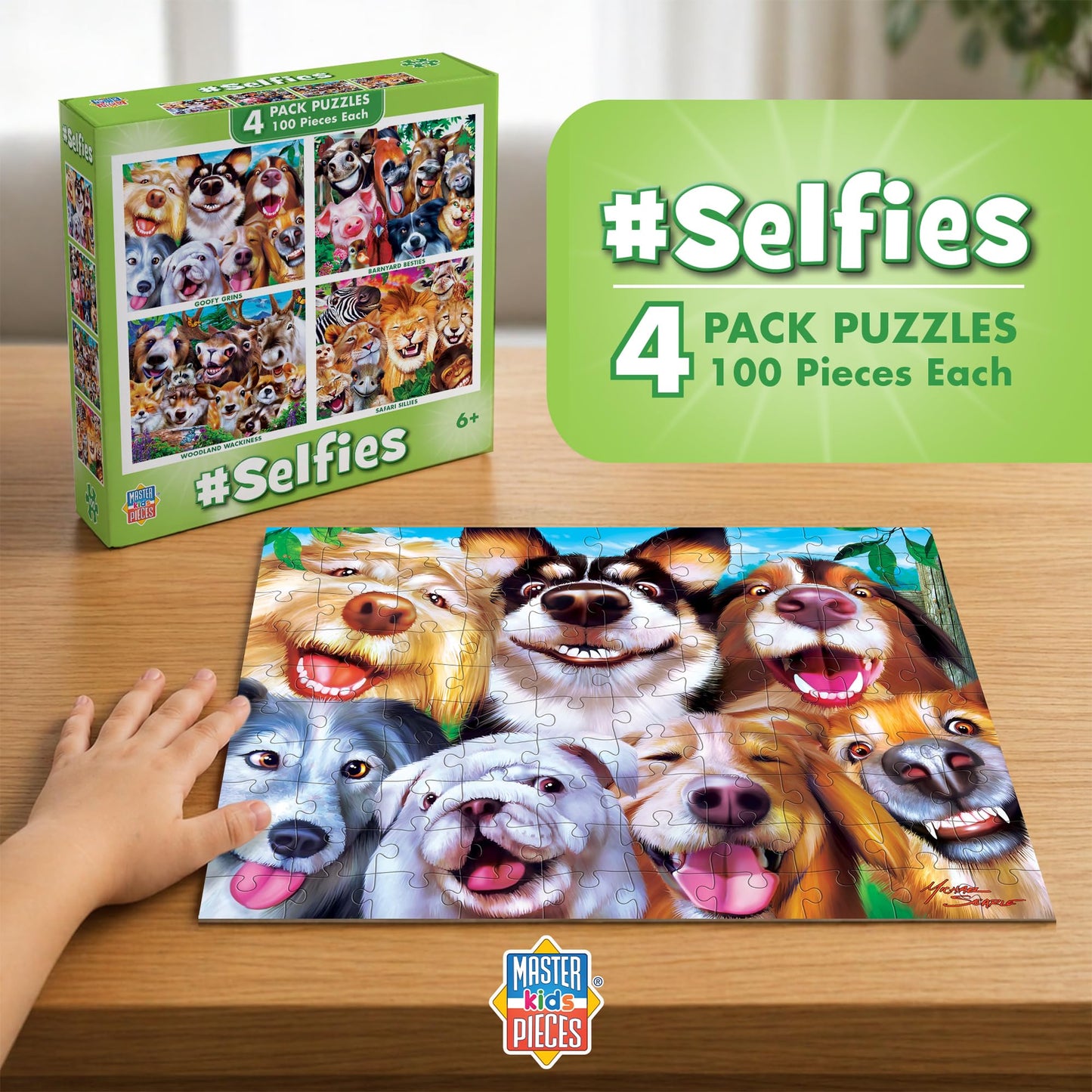 MasterPieces - Jigsaw Puzzle Set for Kids 6+ Years, 4-Pack of 100 Pieces, Educational and Fun Game, Silly Animals Collection, Gift Idea for Children