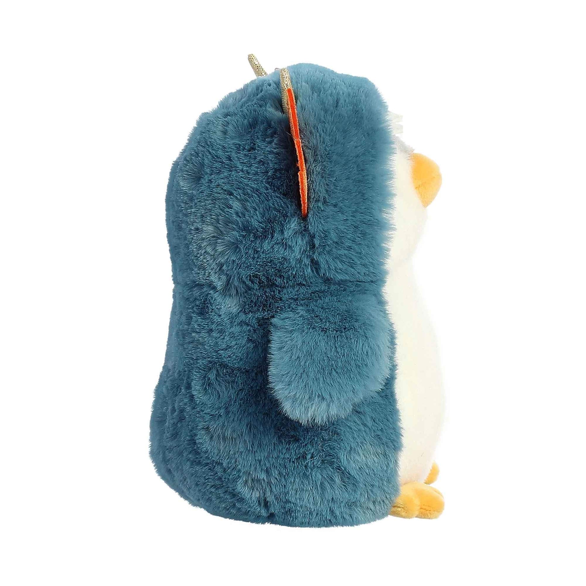 Aurora® Playful Pompom Penguin™ Dragon Stuffed Animal - Vibrant Companions for Warm Cuddles - Perfect for Adults, Kids, and Birthdays - Blue 7 Inches