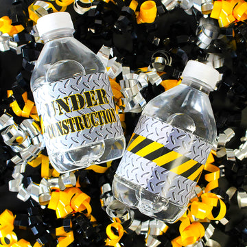 Under Construction Party Water Bottle Labels, Construction Birthday Decorations - 20 Stickers