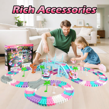 268 PCS Unicorn Race Tracks for Kids Toys, Glow in The Dark Magic Toy Set, 2 Unicorn Cars Track, Flexible DIY Track Set, Birthday Gift for Age 3-9