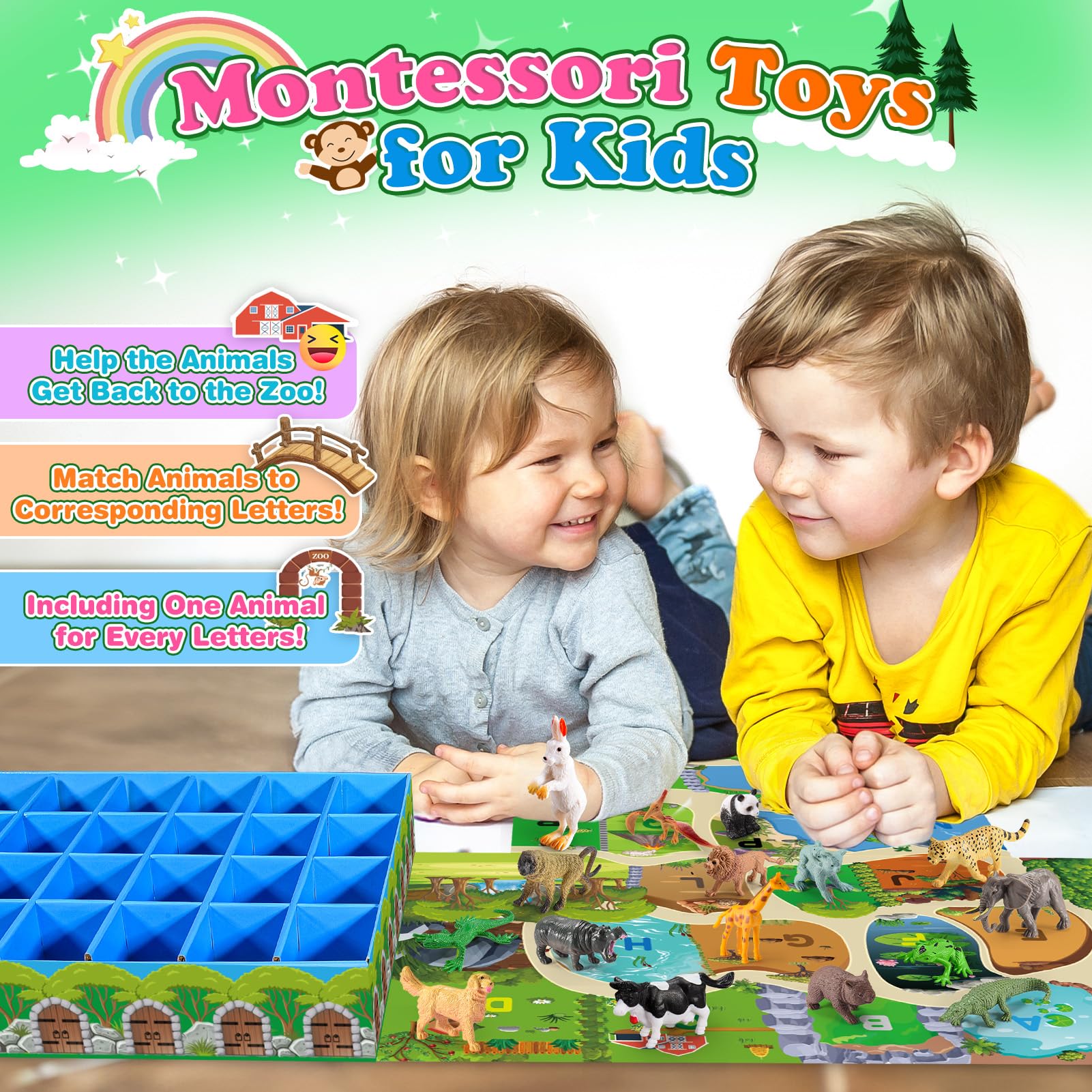 Farm Animal Toys, Animal Figures Alphabet Learning Toys for Toddlers 3-9 Matching & Sorting Montessori 26 Pcs Alphabet for 3-8 Year Old