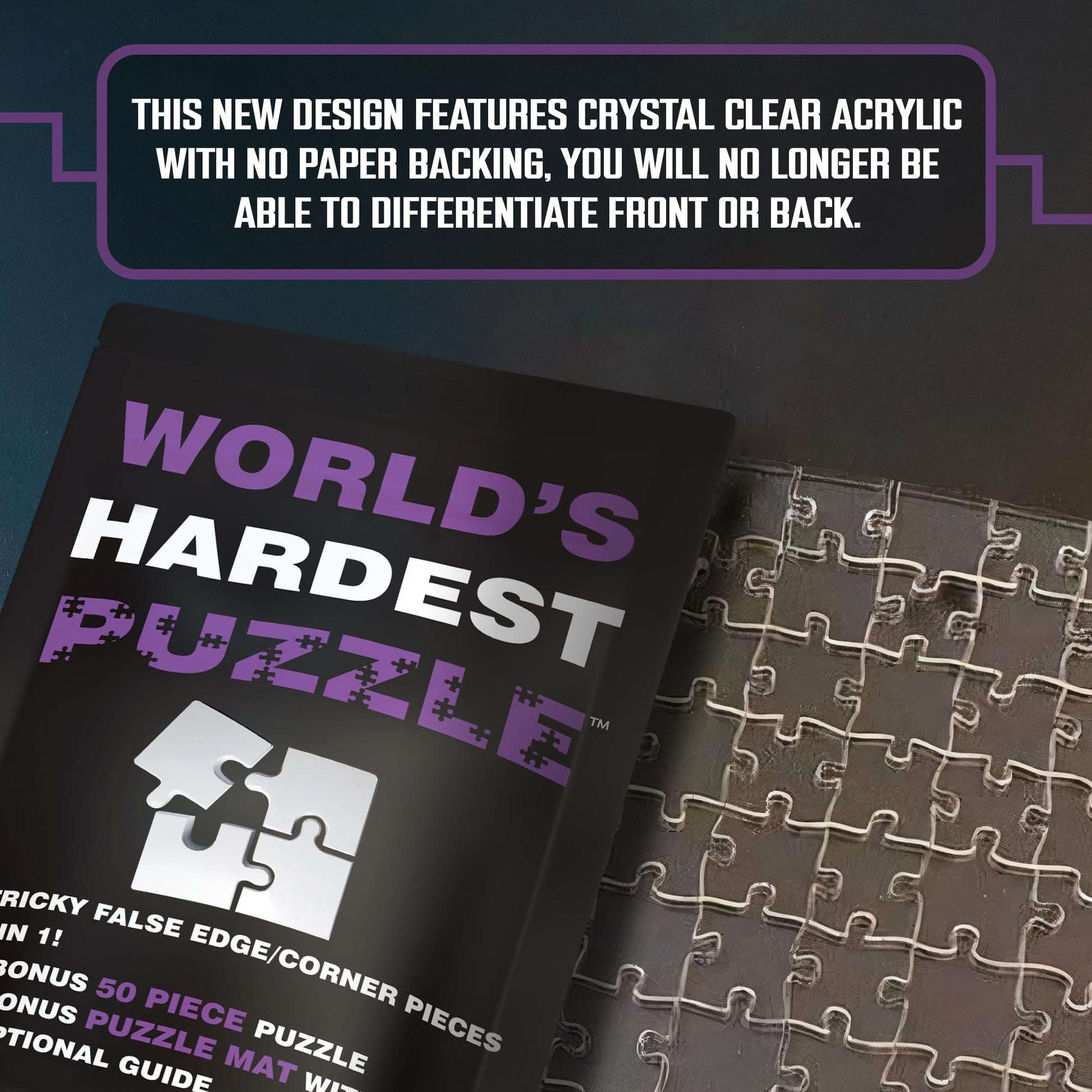 World's Hardest Puzzle ® - Clear Impossible Puzzle for Adults - Funny, Difficult, & Challenging - Hard Acrylic w/False Edges & Corners - Free Mat +