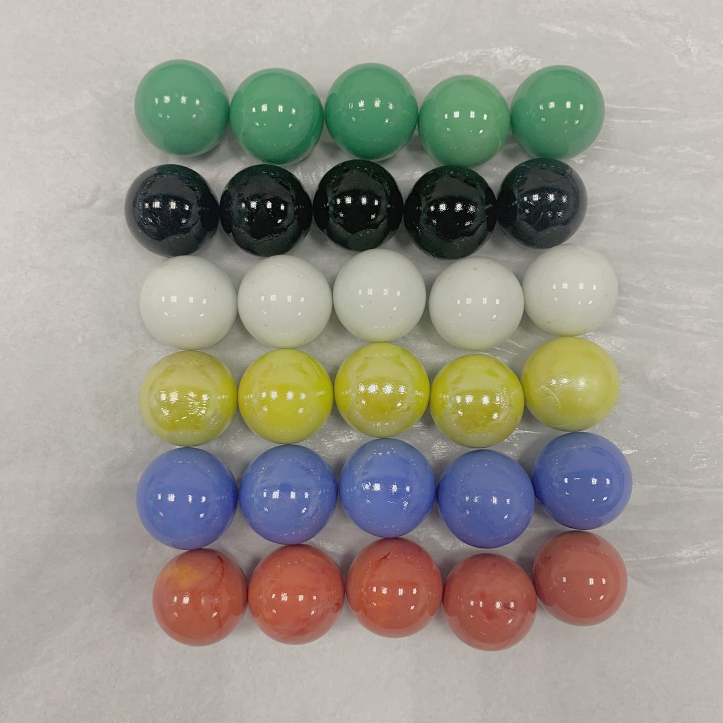 30 Large 1" (25mm) Replacement Solid Glass Marbles for Chinese Checkers, Aggravation, or Marble Games (5 Each of Red, Blue, Yellow, White, Green