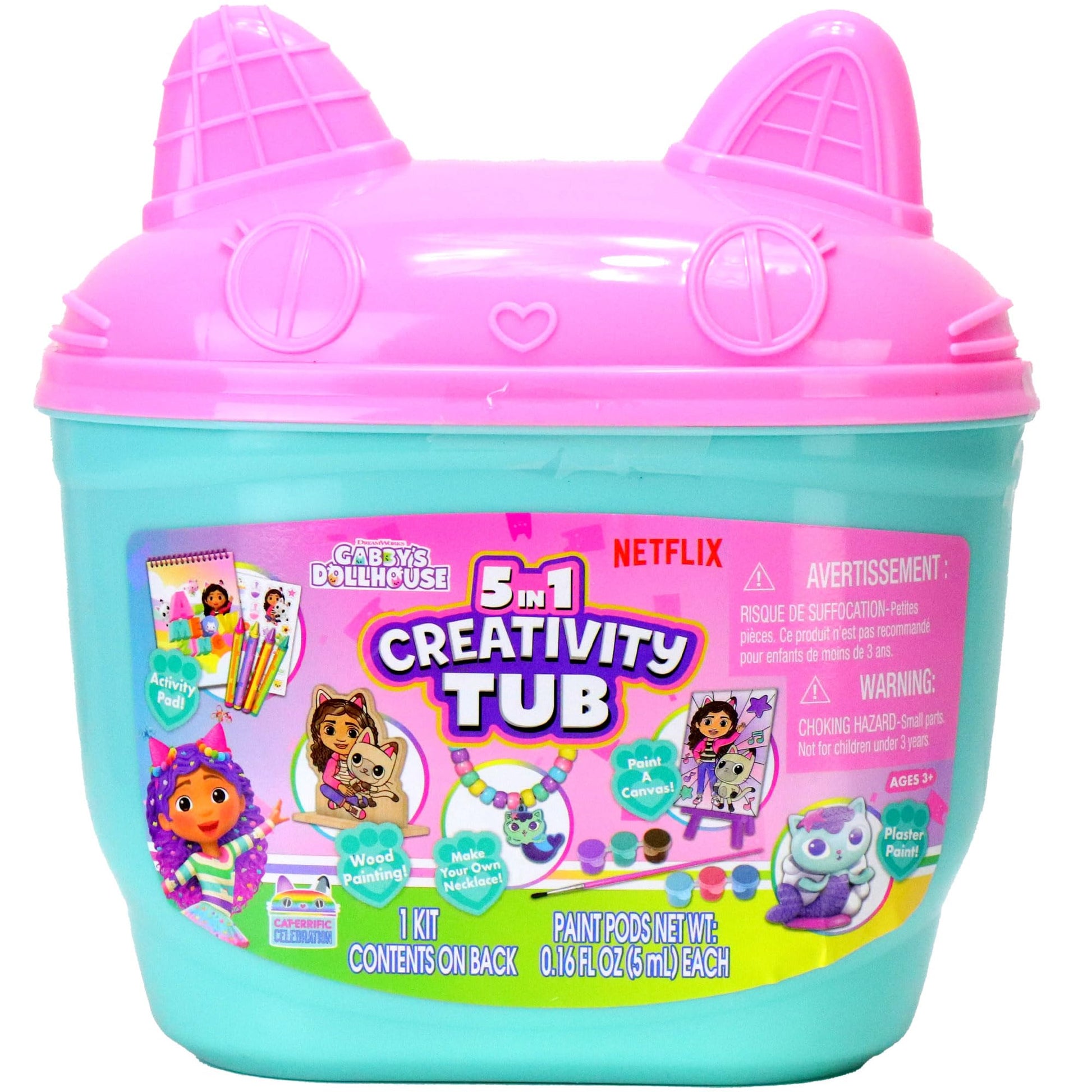 Tara Toys Gabby's Dollhouse 5-in-1 Creativity Tub Multi-Activity Art Kit for Kids with Coloring, Stamps, Stickers, and Fun Craft Materials Great Gift