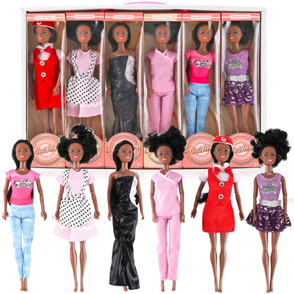 Liberty Imports 6 Set of African American Black Toy Dolls - 11.5" Premium Fashion Style Diversity Role Play Dolls, Bundle Variety Pack for Kids, Girls