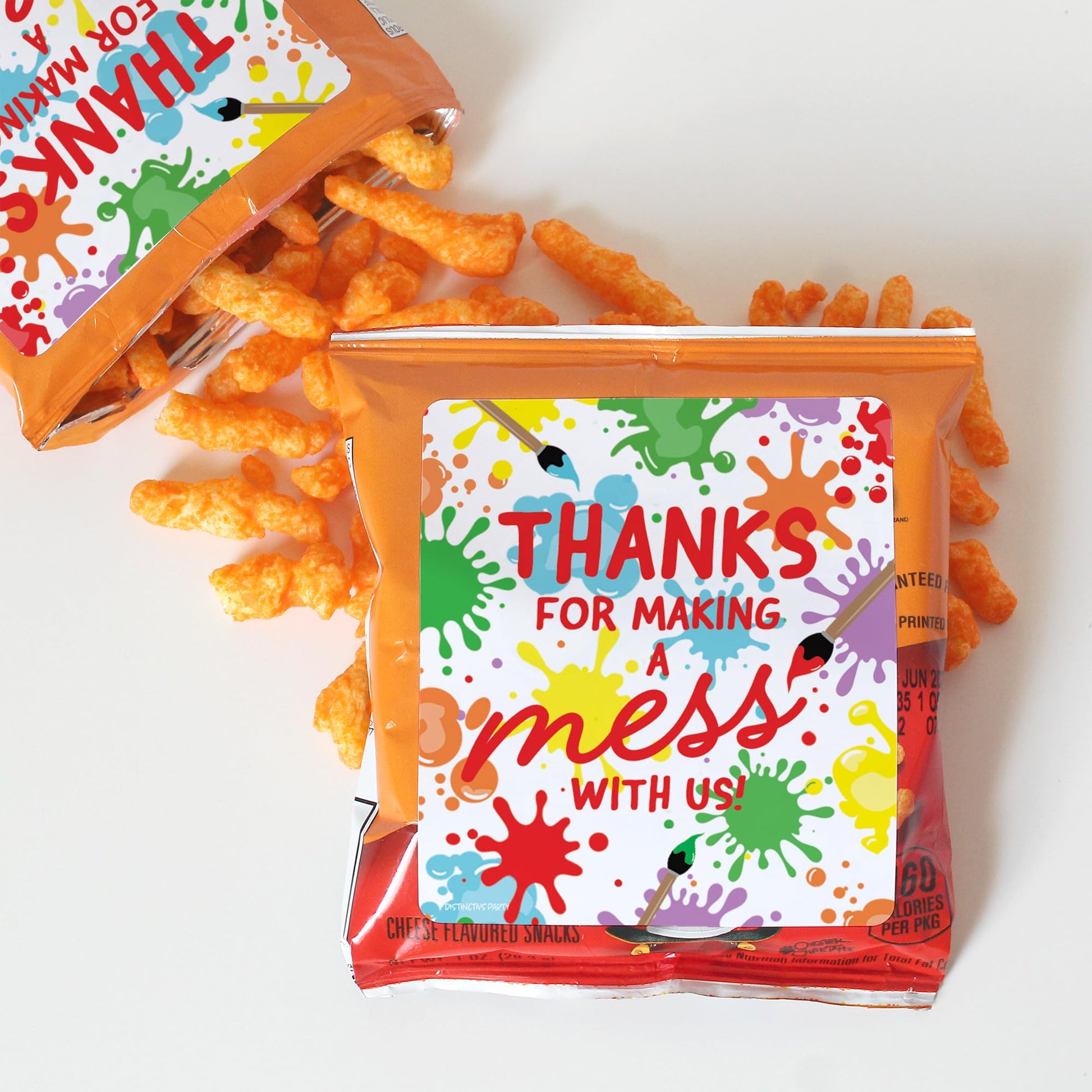 DISTINCTIVS Art Birthday Party Chip Bag Stickers - 32 Count - Thanks for Makin a Mess with Me - Paint Party Favor Labels for Snack Bags - Kids Tween