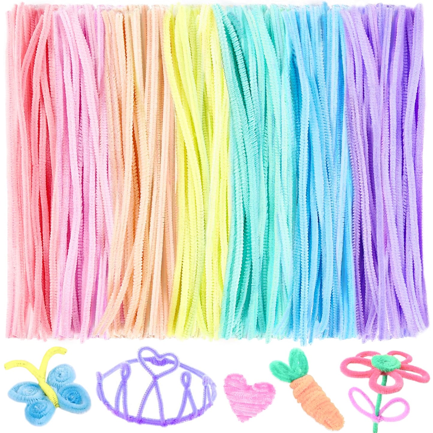 HOIRIX 300Pcs Pipe Cleaners Chenille Stem,Pipe Cleaner Crafts,Craft Supplies Bulk for DIY Arts Crafts Project,7Colors (Macaron)