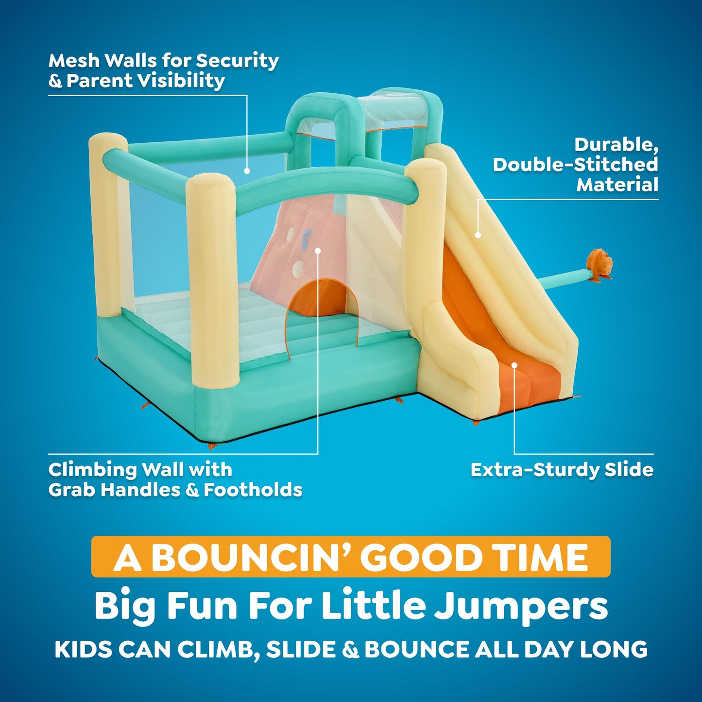 H2OGO! Slidetastic Kids Inflatable Bounce House with Slide & Blower, Pastel