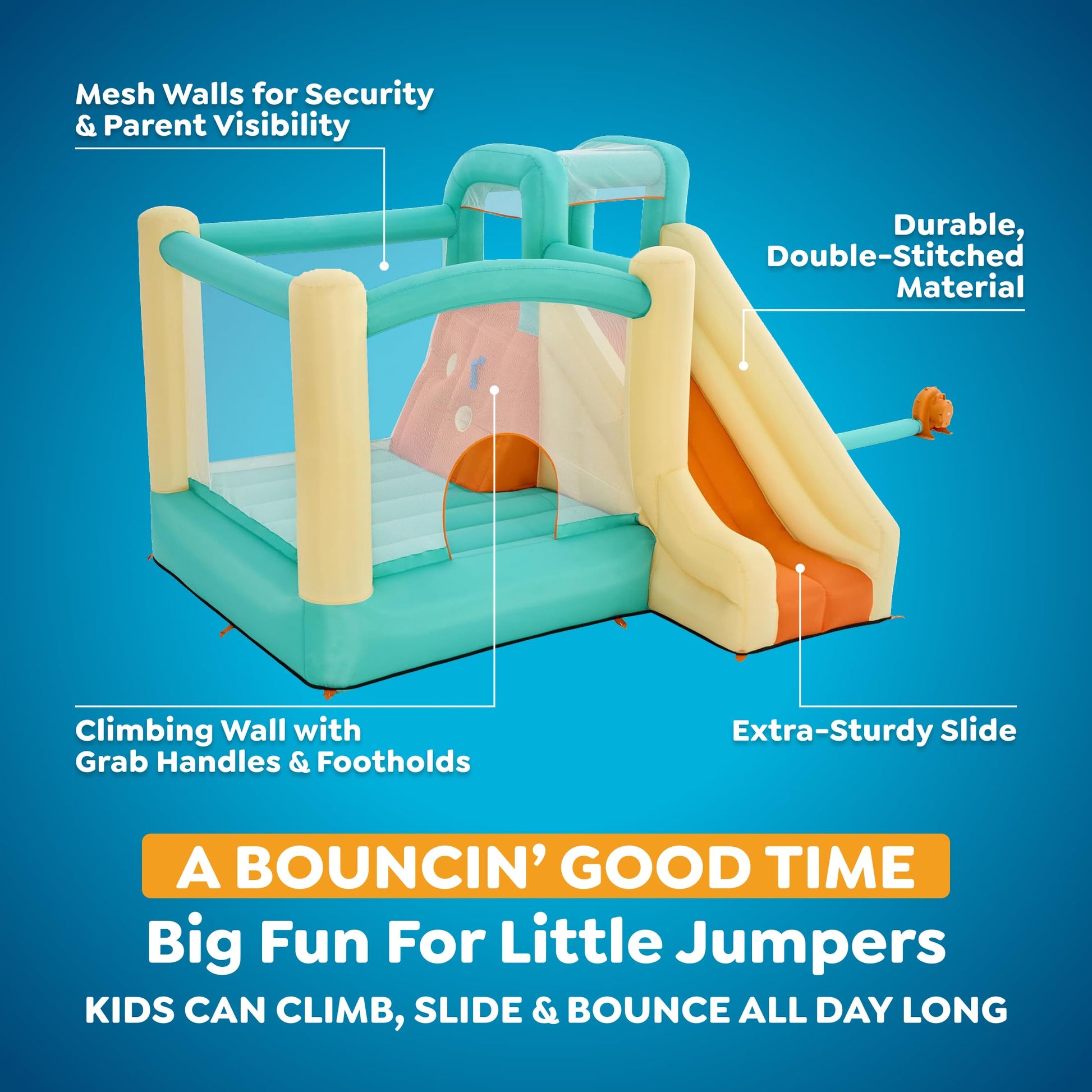 H2OGO! Slidetastic Kids Inflatable Bounce House with Slide & Blower, Pastel