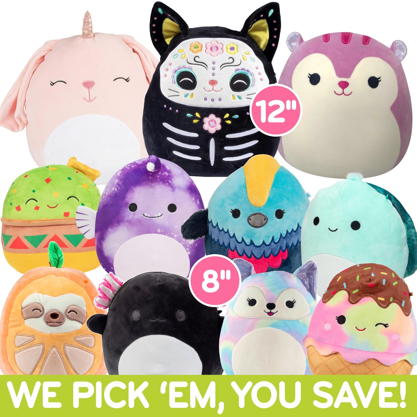 Squishmallows Mystery Squad Box - 3-Pack Plush Set (1 Jumbo 12” + 2 Medium 8”) Official Jazwares Collectible Stuffed Animals - Surprise Mystery Gift