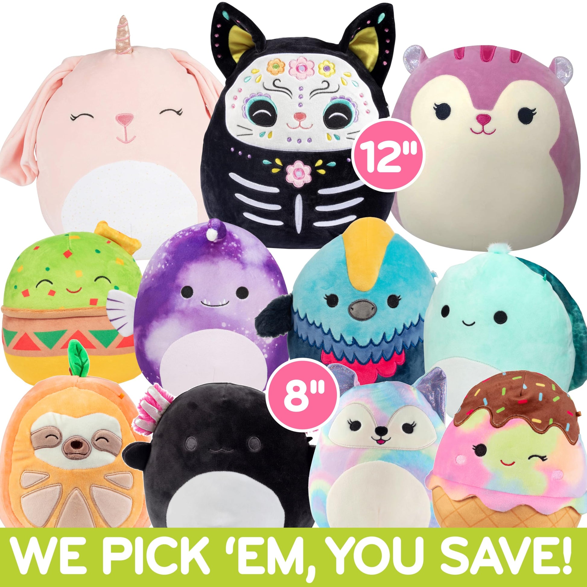 Squishmallows Mystery Squad Box - 3-Pack Plush Set (1 Jumbo 12” + 2 Medium 8”) Official Jazwares Collectible Stuffed Animals - Surprise Mystery Gift