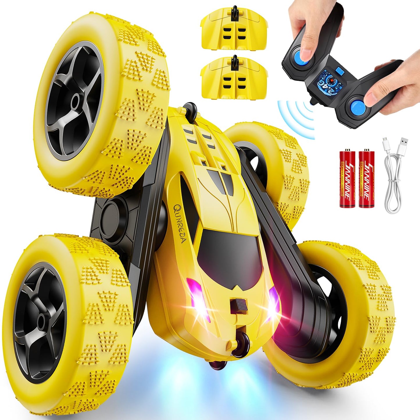 QUNREDA Remote Control Car,RC Car Toys for 6-12 Year Old Boys, Off Road RC Stunt Car 4WD 360° Rotating Remote Control Car for Kids, Boys Girls Gifts
