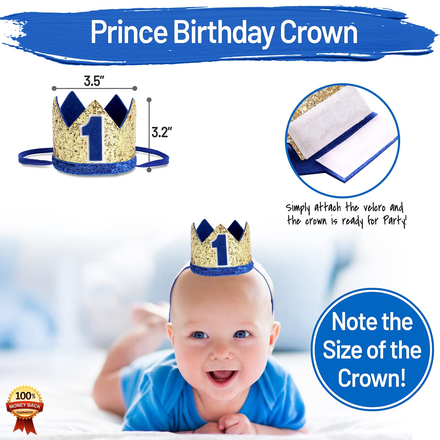 Baby 1st Birthday Boy Decorations with Crown - Baby Boy First Birthday Decorations High Chair Banner - Cake Smash Party Supplies - Happy Birthday ONE