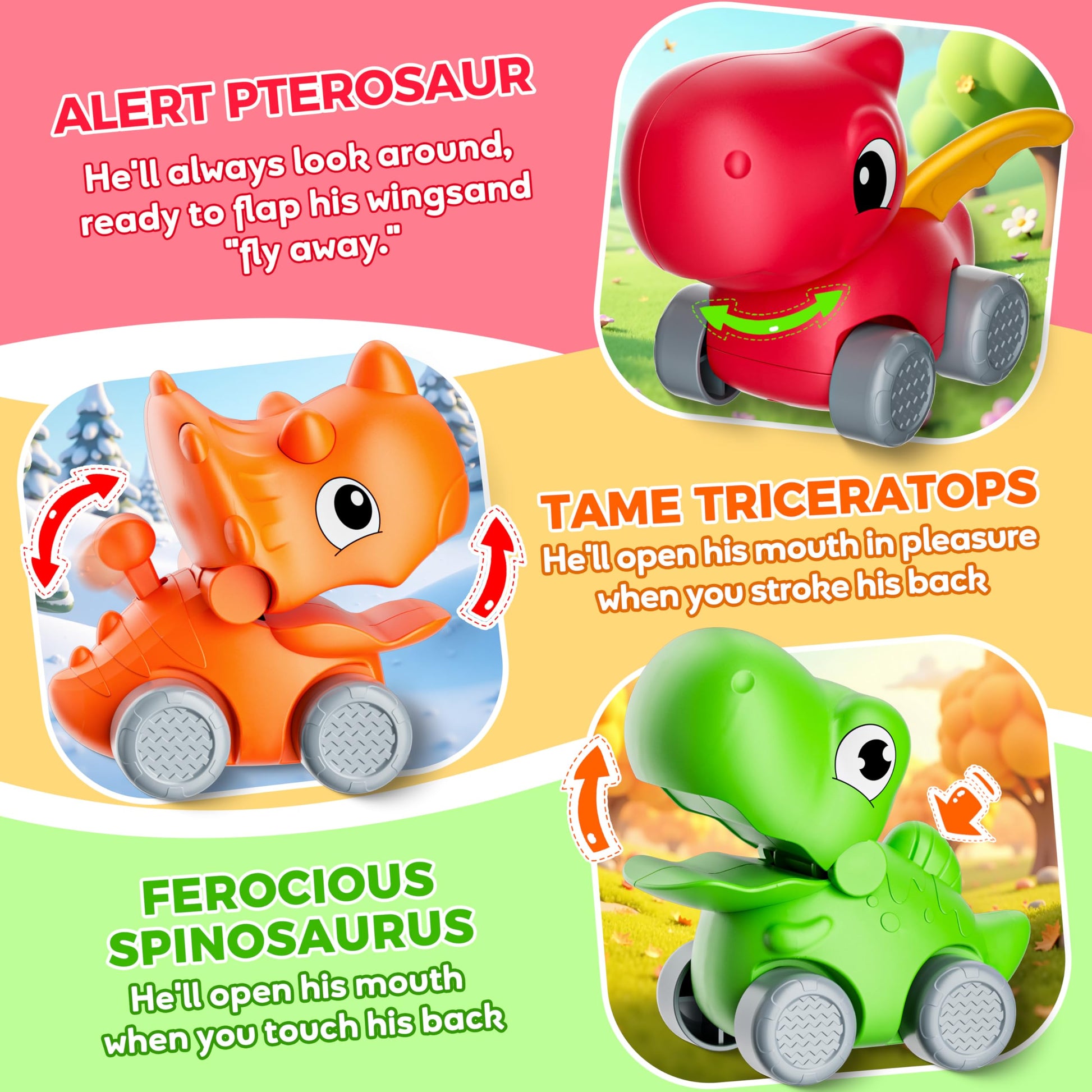 Train Set for Toddlers with Steam, Music, Lights and 3 Dinosaur Cars