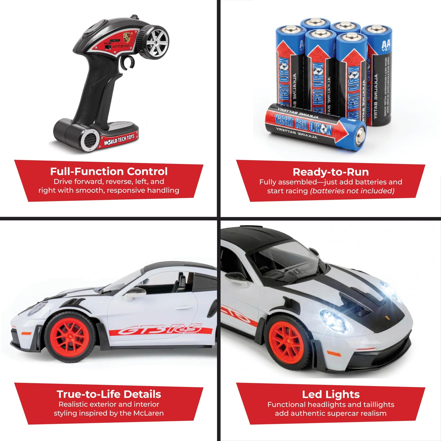 Porsche GT3 RS 1:10 Electric RC Car, 2.4GHz, Rechargeable Battery