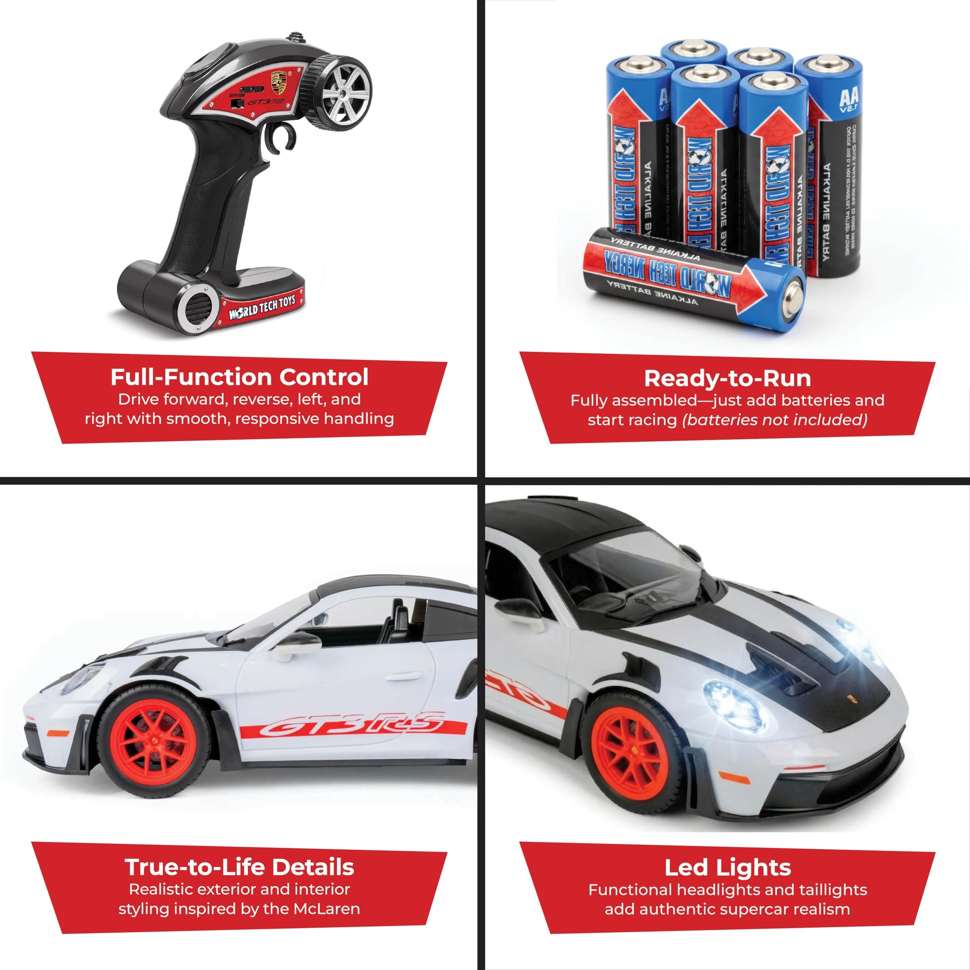 Porsche GT3 RS 1:10 Electric RC Car, 2.4GHz, Rechargeable Battery