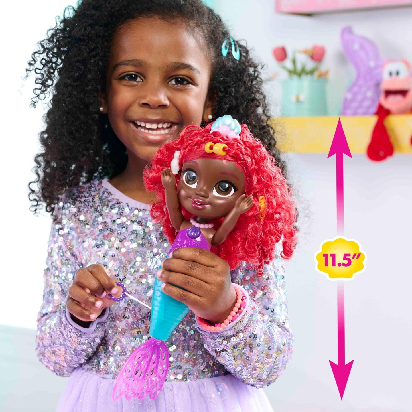 Just Play Disney Junior Bubbles Fun Ariel Doll and Accessories Amazon Exclusive, 8-Pieces, Kids Toys for Ages 3 Up