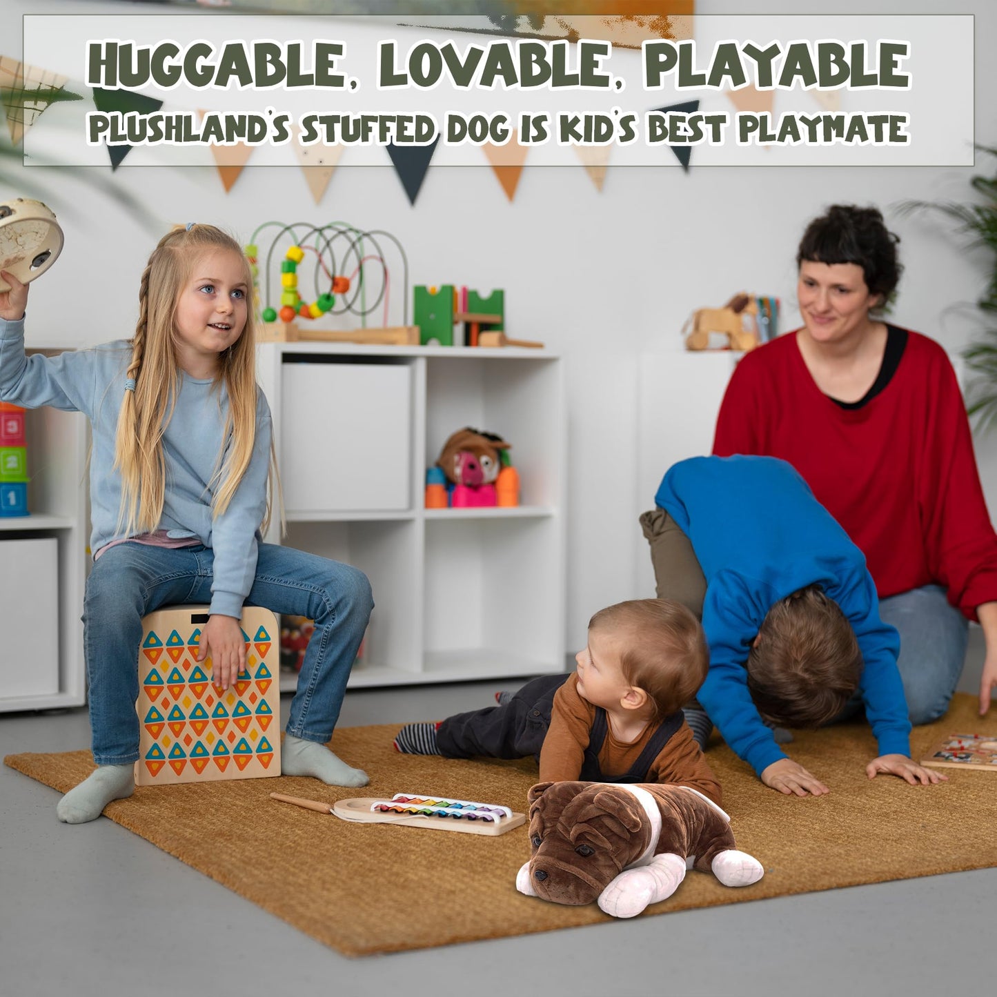 Plushland Realistic Stuffed Animal Toys Puppy Dog, Holiday Plush Figures for Kids, Babies to Play with (Bulldog 10")