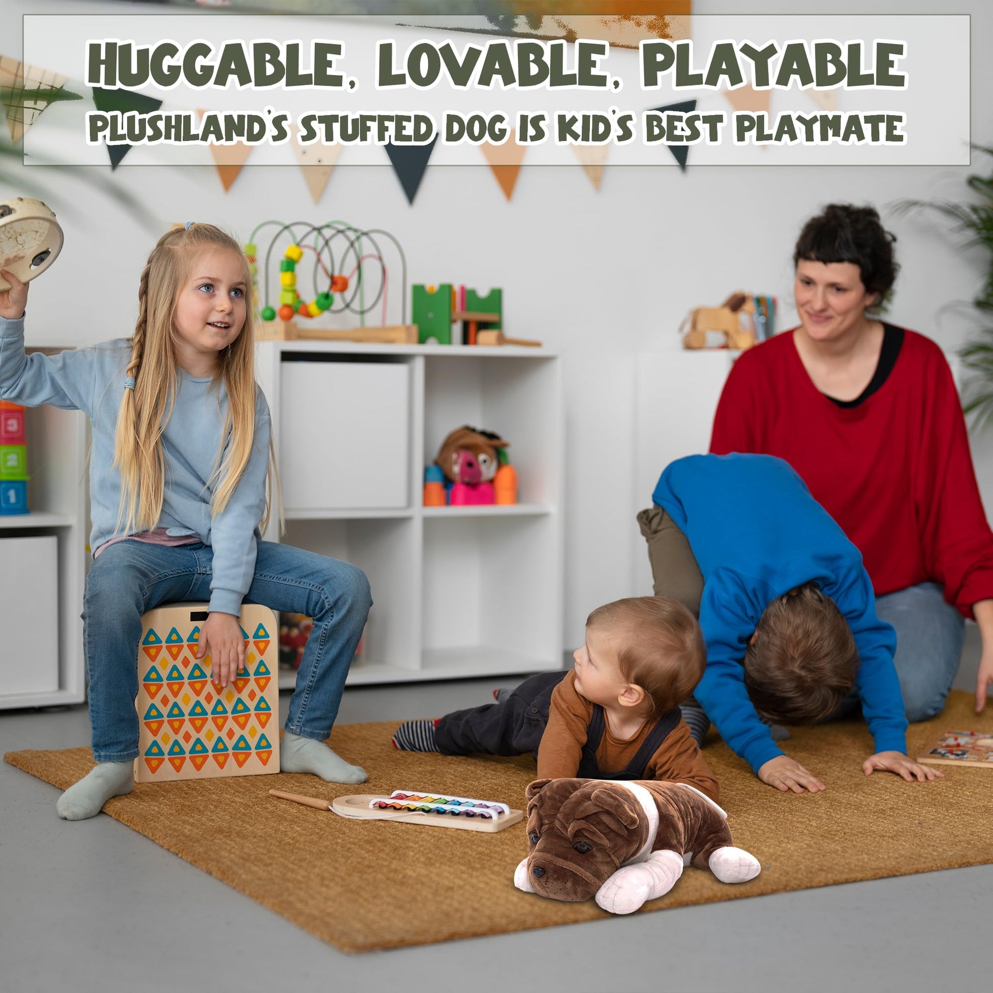 Plushland Realistic Stuffed Animal Toys Puppy Dog, Holiday Plush Figures for Kids, Babies to Play with (Bulldog 10")