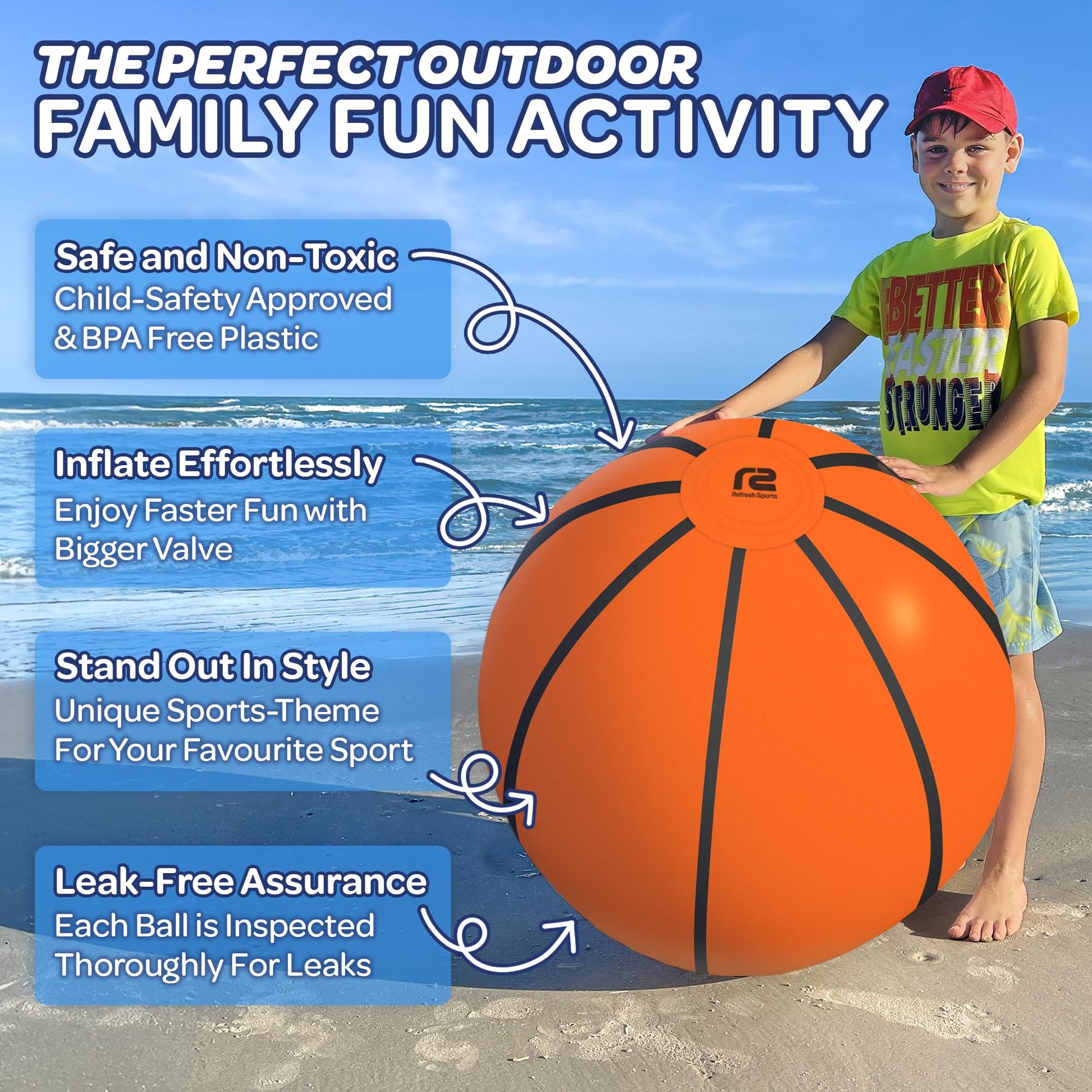 Large Beach Ball for Kids - Best Pool Basketball Giant Beach Ball - Easy Blow Up Big Inflatable Beachball - Fun Pool Toys & Kid Party Favor Gifts