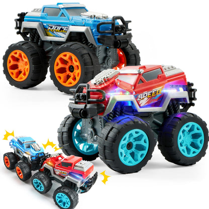 Jova Vroomix 2 Pack Smash & Bump Monster Truck Toys, Crashing Cars with Crash Sounds and Flashing Lights for Toddler Toys Age 3 4 5 6 7 Boy Birthday
