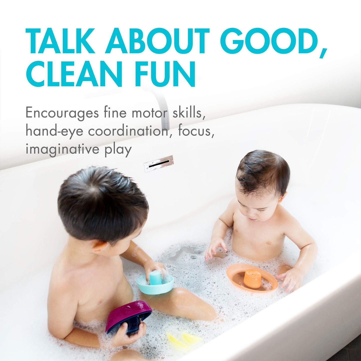 Boon Fleet Toy Boat Baby Bath Toys - Stacking Boat Toy Set for Bath Time Fun - Toddler and Baby Stacking Bathtub Toys With Drain Holes - 5 Count