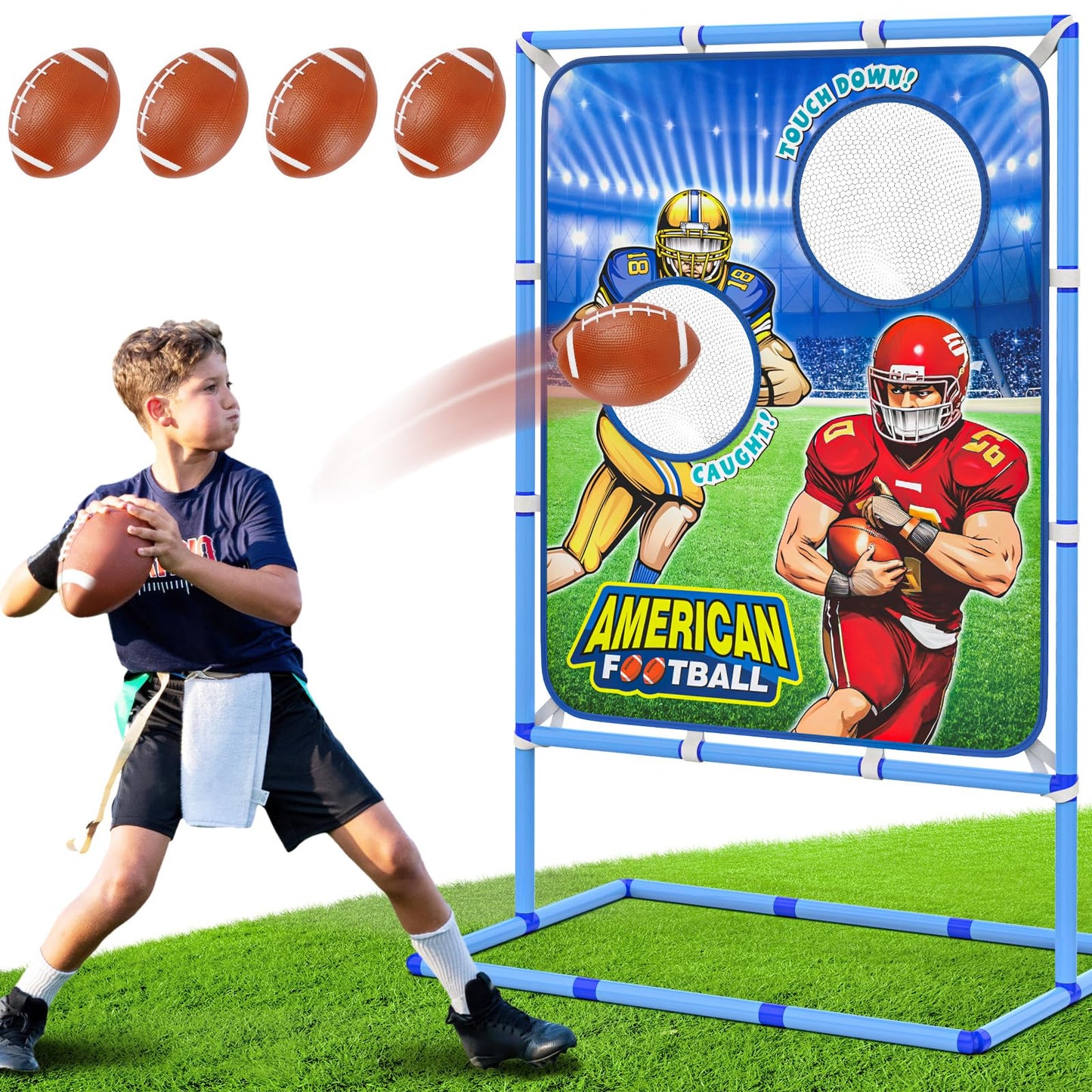 Polkoliye Football Toss Game with 4 Inflatable Balls, Indoor/Outdoor Football Throwing Target Toy for Kids Ages 4-7 8-12- Perfect Christmas Birthday