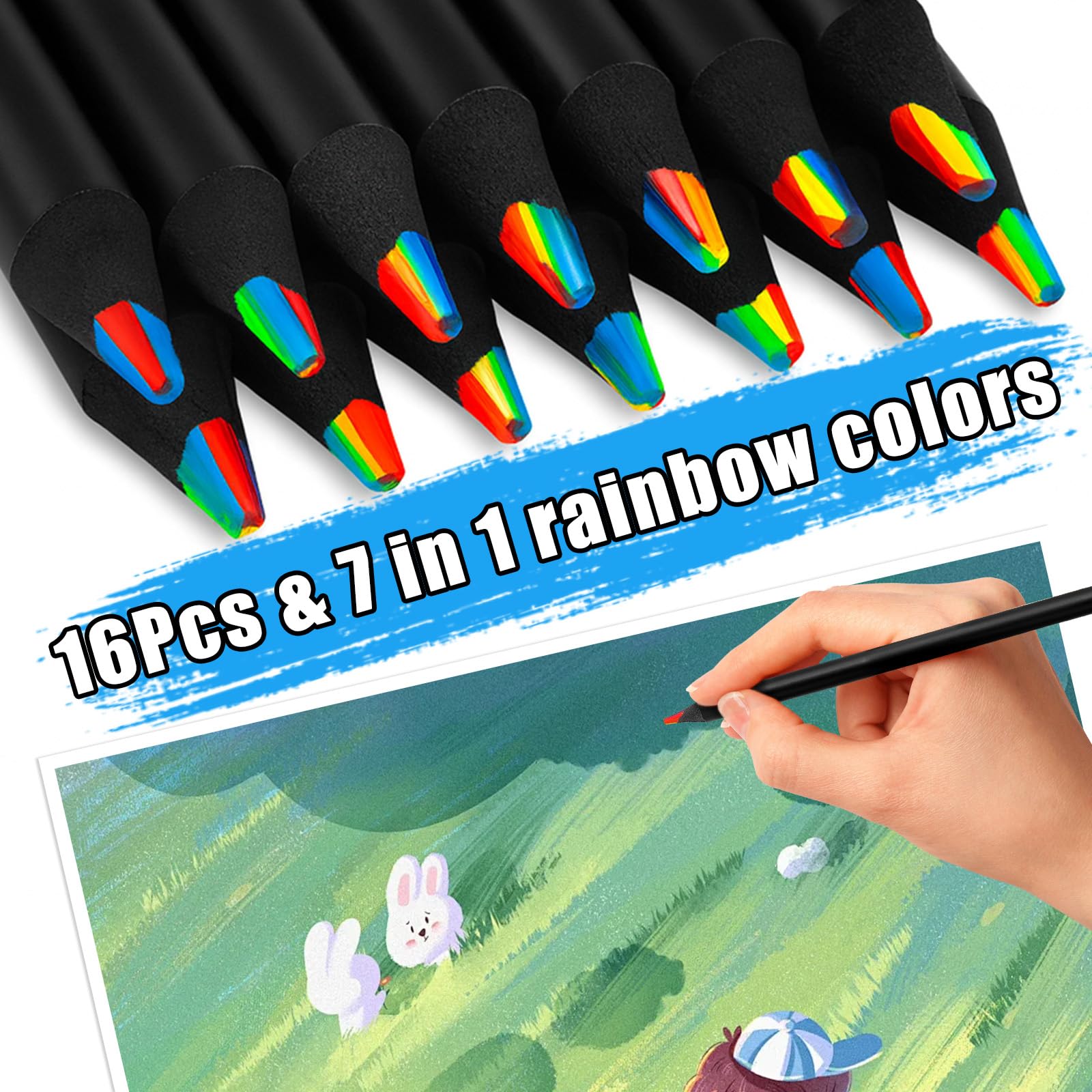 FUAOIS Stocking Stuffers for Kids Teens, 16 Rainbow Kids' Drawing Pencils, Art Supplies for Kid 4-12 Year Old