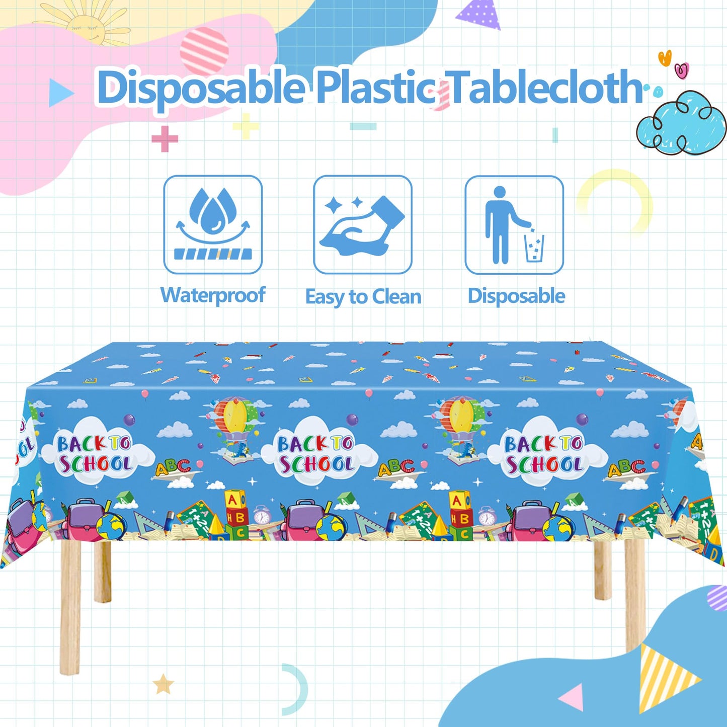 EUVBOKW 2 Pack Back to School Tablecloths, Pink and Blue
