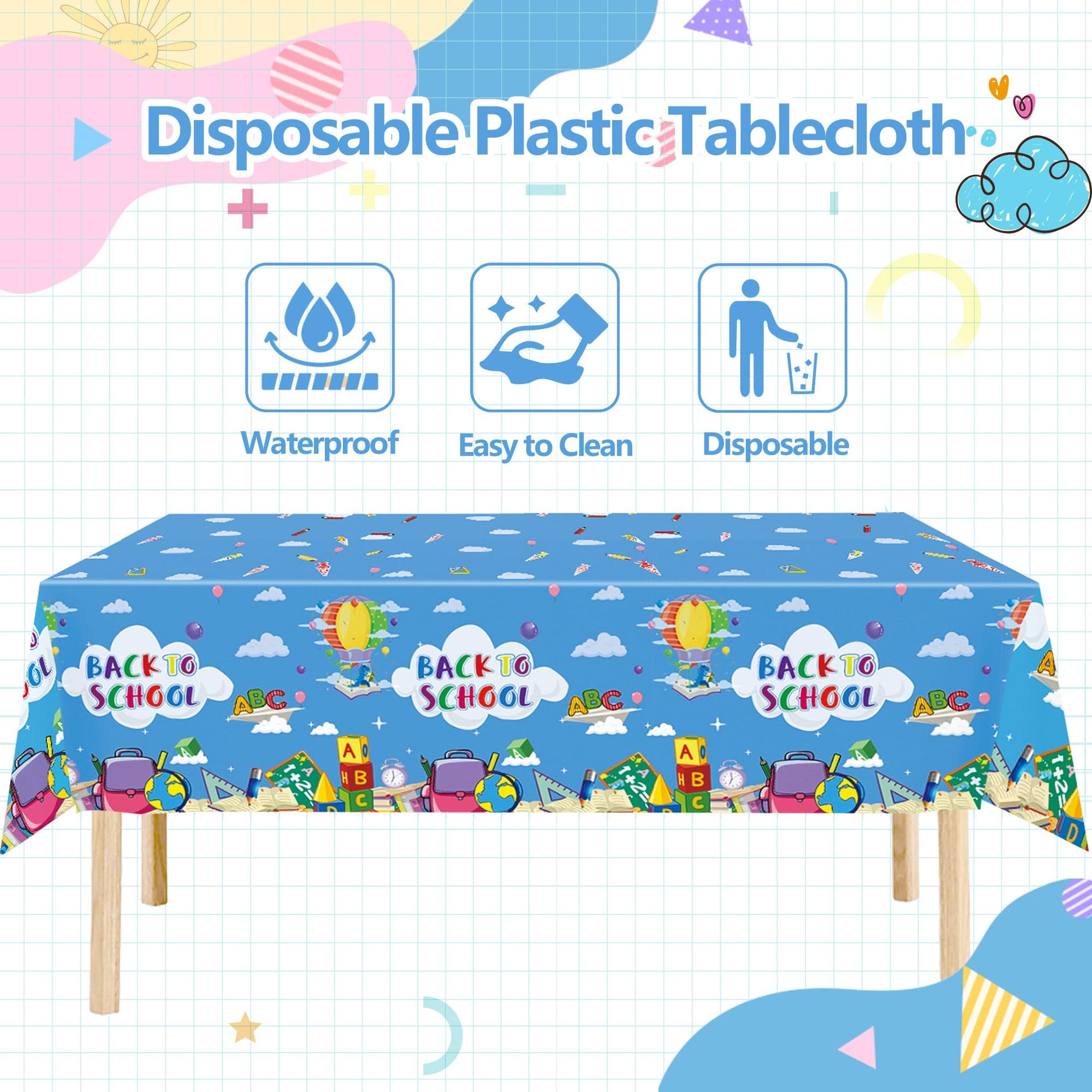 EUVBOKW 2 Pack Back to School Tablecloths, Pink and Blue
