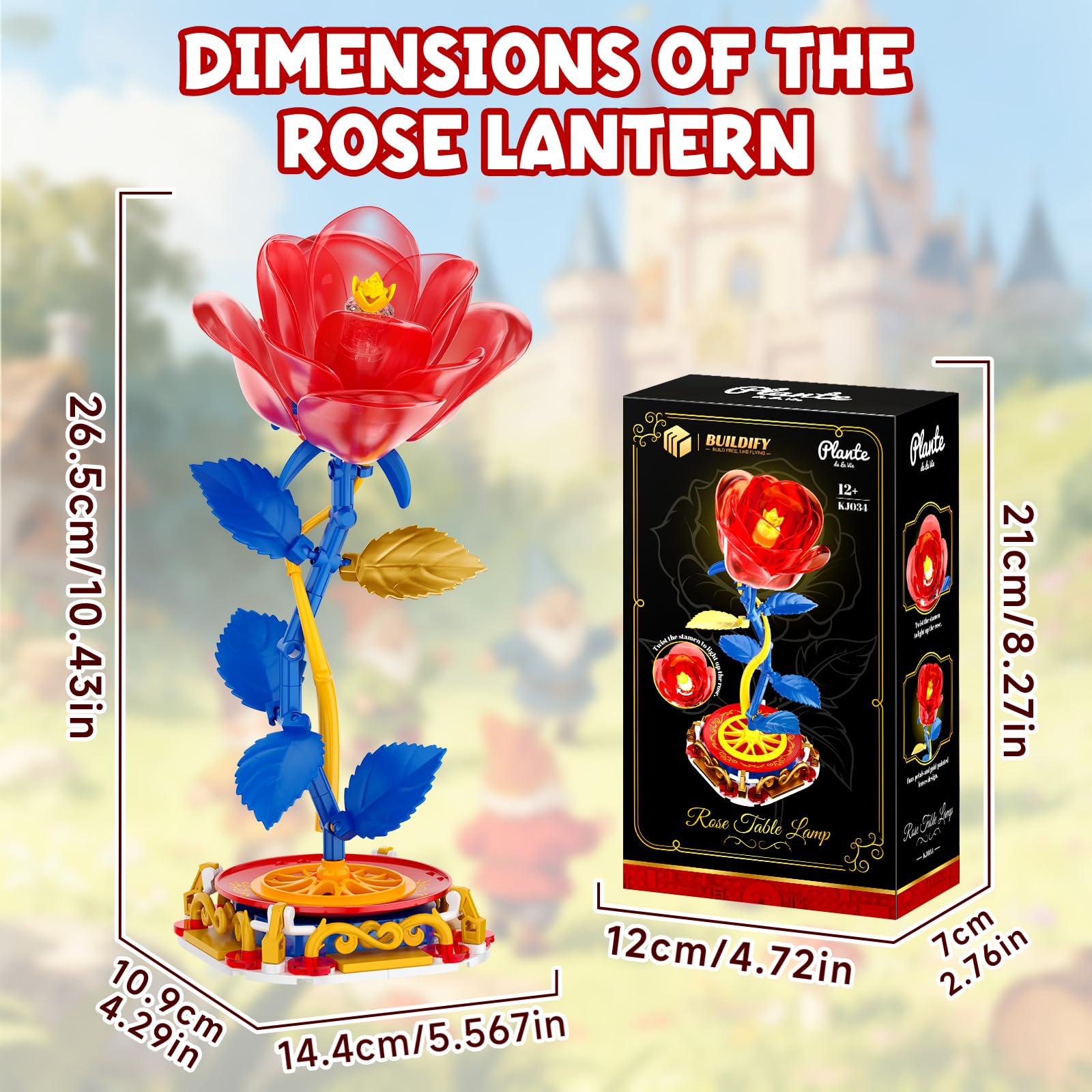 Rose Table Lamp Building Set with Light. Princess Flower-Shaped Building Kits. Creative Home Decoration & Artificial Flower Night Light, Valentines