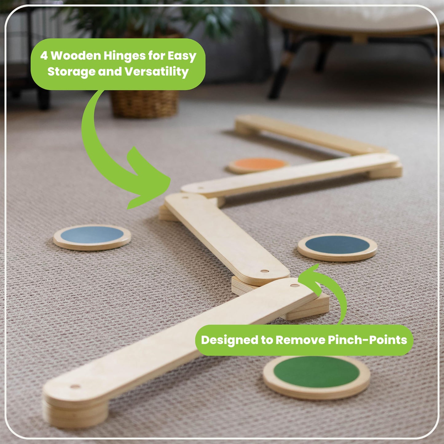 Little Partners Learn 'N Balance Toddler Balance Beam and Stepping Stones Set for Kids, Wooden Indoor Children's Activity Toy with 4 Colorful Stones