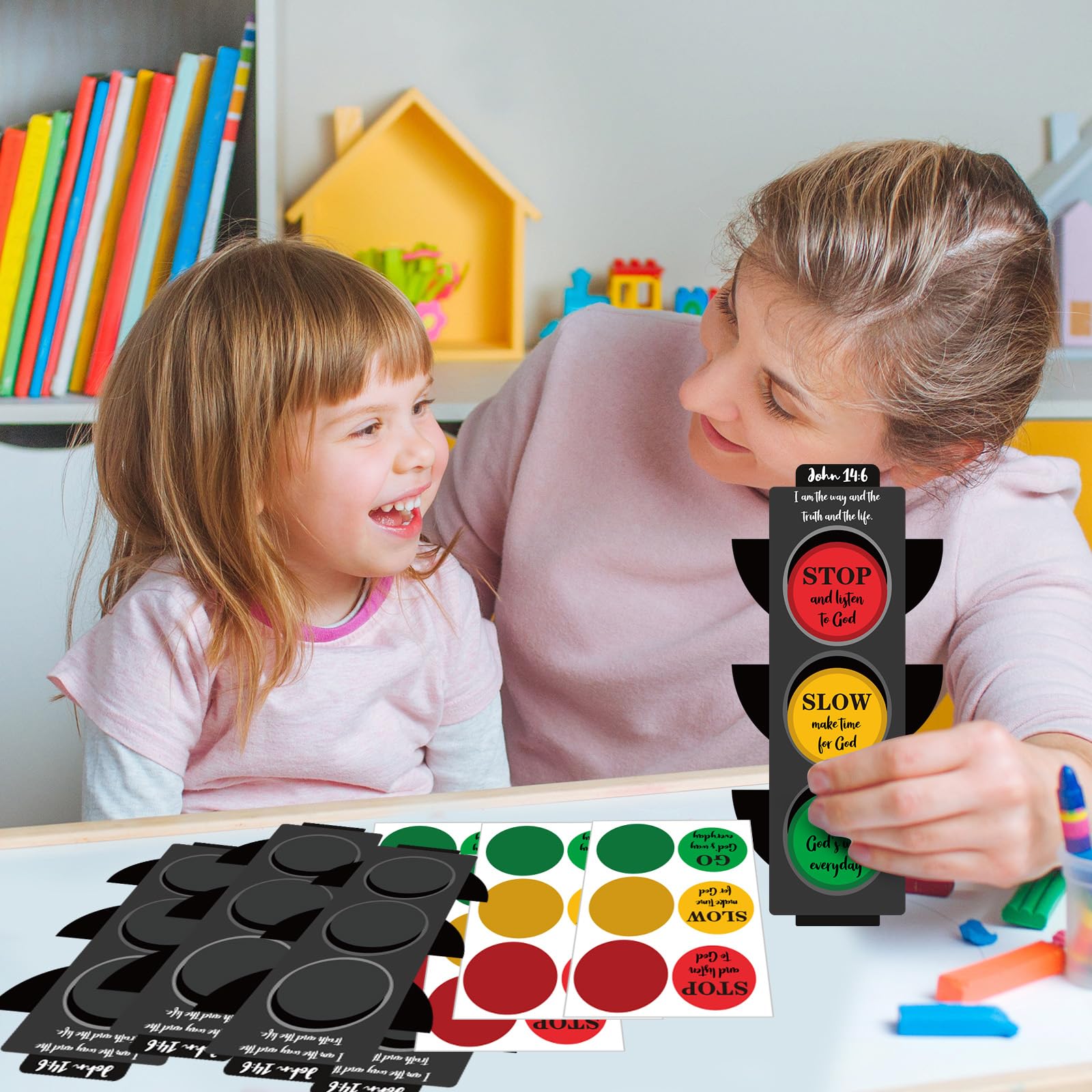 BLSUREFYX 24 Sets Traffic Light Craft Kit Christian Sunday School Bible Crafts Traffic Lamp Crafts Traffic Light Decoration for Kids Classroom