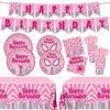 Pnuocax 171pcs Pink Spider Birthday Party Plates Napkins Paper Super Girl Cups Banner Disposable Tablecloth Tableware Set Good for Birthday Party