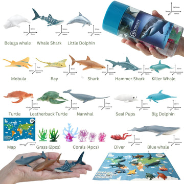 EXPLORACY 15pcs Mini Sea Animals Toys for Kids Toddlers Ocean Animal Toy Figurine Realistic Sealife with Shark Whale & Dolphin Bath Toys Sensory Bin