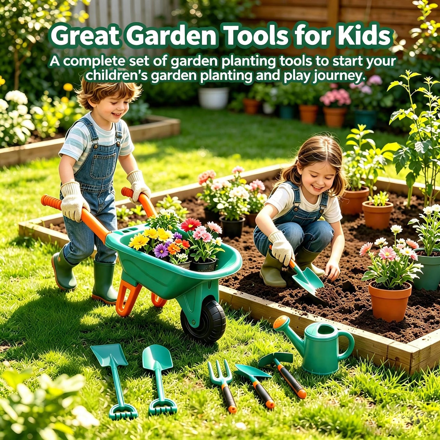Kids Gardening Tools Set, 8 Pcs Kids Outdoor Garden Beach Sand Toy Kit