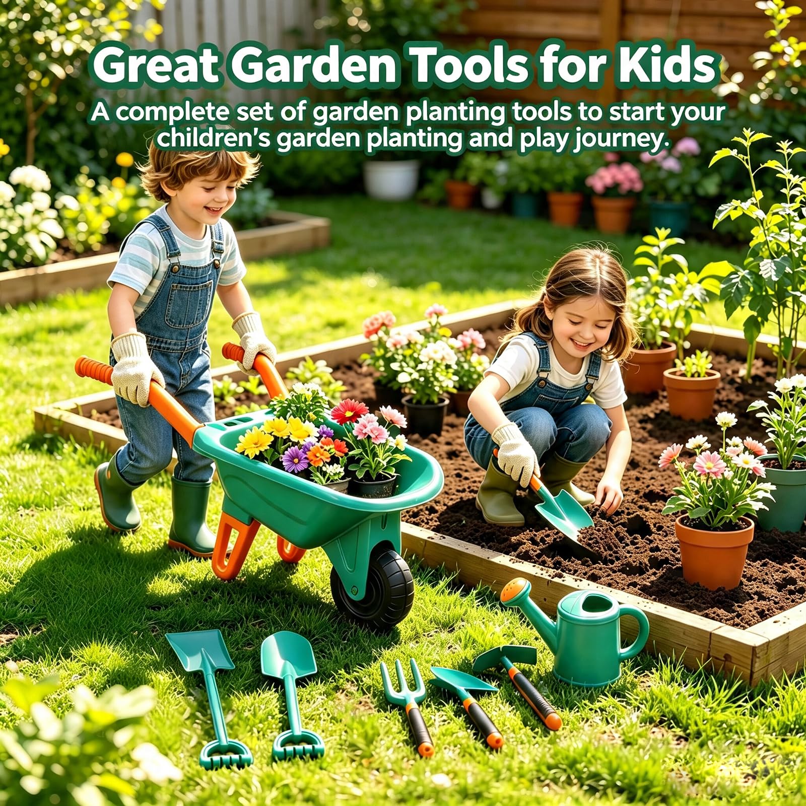 Kids Gardening Tools Set, 8 Pcs Kids Outdoor Garden Beach Sand Toy Kit