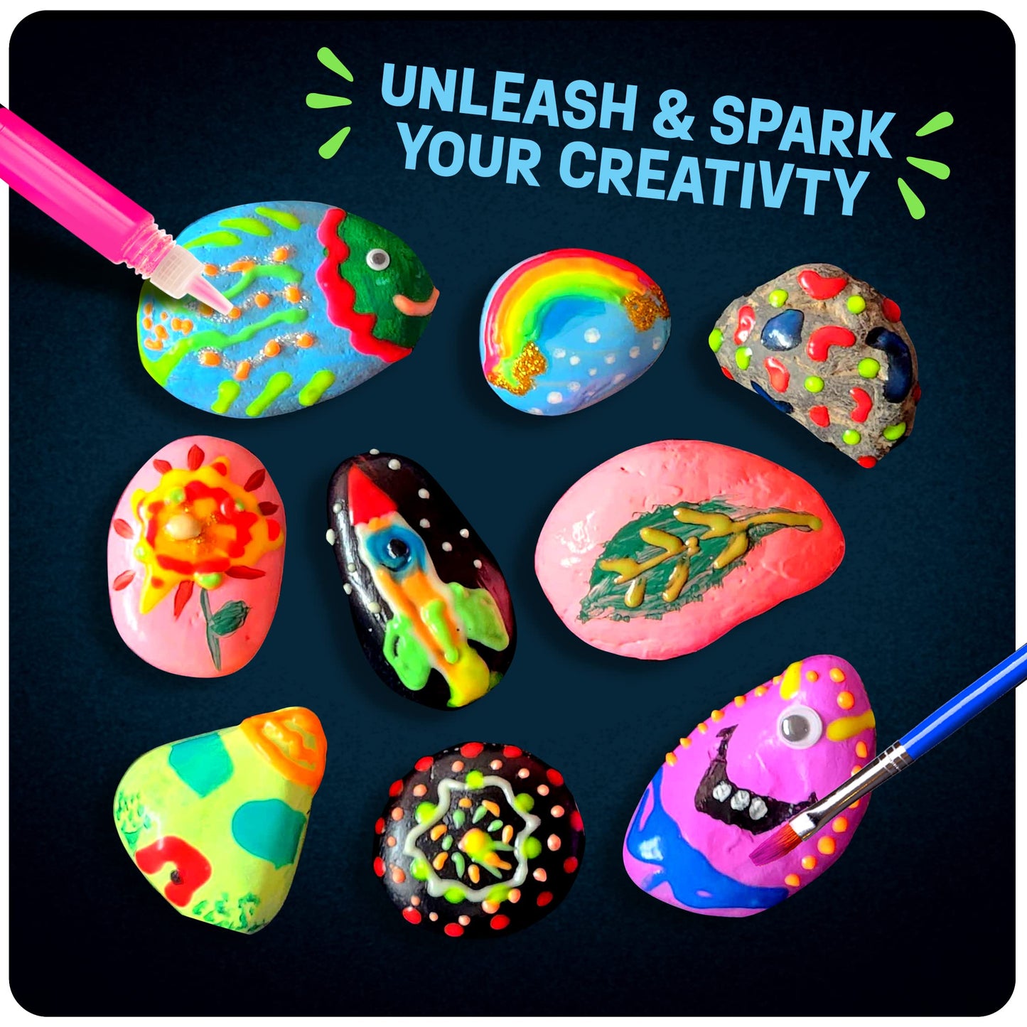 Dan&Darci Kids Rock Painting Kit - Glow in The Dark - Gifts Arts & Crafts for Boys and Girls Ages 6-12 - Craft Activities Kits - Creative Art Toys