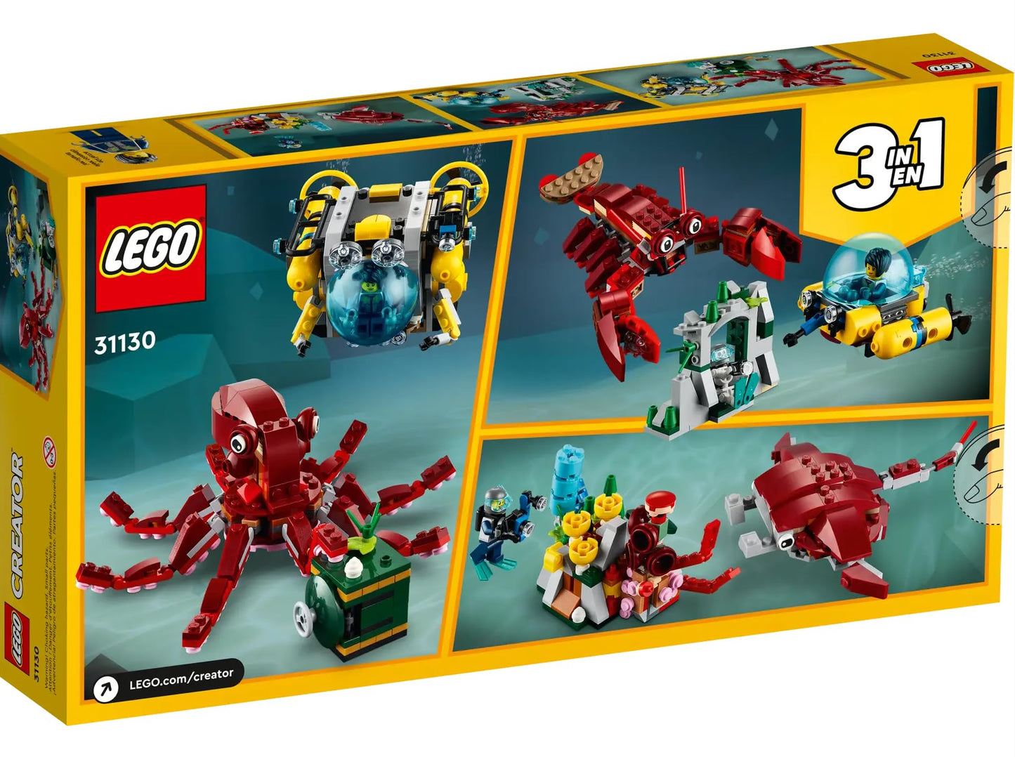 LEGO Creator 31130 Sunken Treasure Mission Submarine 3 in 1 Toy 8+ (522 Pieces)